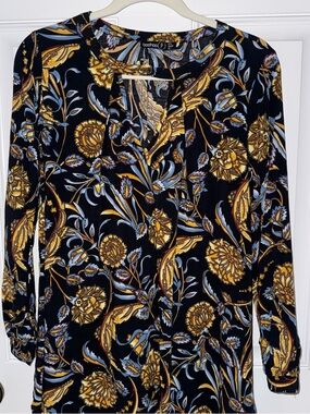 Boohoo Boho Floral Keyhole Tunic Blouse-Floral-Vintage Inspired-XS